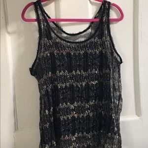 Gold silver and black lace tank